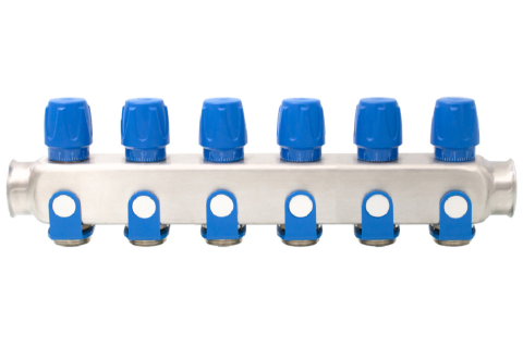 Incalzire - Distribuitor inox 6 cai cu robineti albastru Ermetiq 1tol x 3/4 
