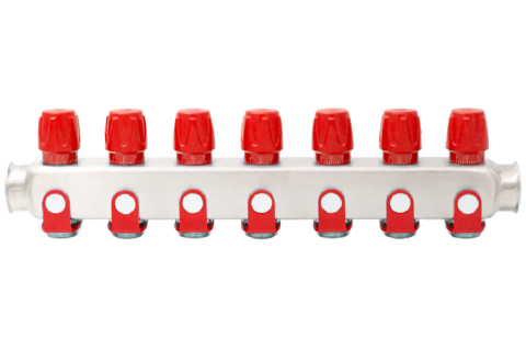Incalzire - Distribuitor inox 7 cai cu robineti rosu Ermetiq 1tol x 3/4 