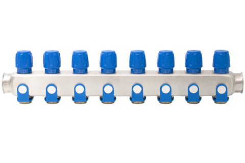 Incalzire - Distribuitor inox 8 cai cu robineti albastru Ermetiq 1tol x 3/4 