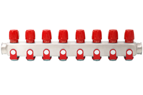 Incalzire - Distribuitor inox 8 cai cu robineti rosu Ermetiq 1tol x 3/4 