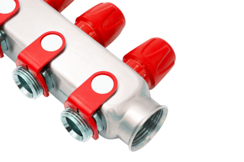Distribuitor inox 9 cai cu robineti rosu Ermetiq 1tol x 3/4  [1]