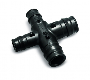 Fitinguri cu manson alunecator - Distribuitor trecere largita, PPSU, 4 cai, Ø 25x20x16x16 mm, Rayper