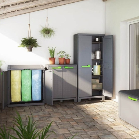 Casa si gradina - Dulap pentru garaj utilizare exterior polipropilena unelte graphite 2 rafturi Keter Low Moby 80x44x100 cm picioare reglabile