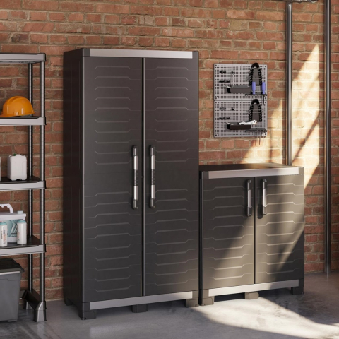 Casa si gradina - Dulap garaj depozitare unelte scule negru 1 polita ajustabila Keter Low XL 89x54x99 cm usi cu manere si balamale metalice posibilitate lacat picioare reglabile