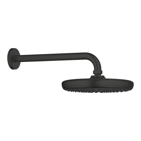 Sisteme de dus - Dus fix cu brat Grohe Tempesta 210 head shower set 286 mm, 1 jet, montare pe perete, brat 286 mm, limitator de debit, sistem anti-calcar, negru mat
