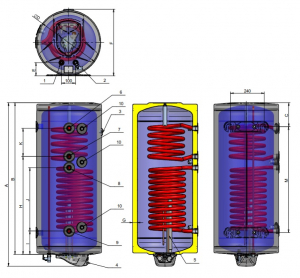 Boiler termoelectric Eldom seria Green Line 150 litri cu doua serpentine si rezistenta electrica 3 kW [1]