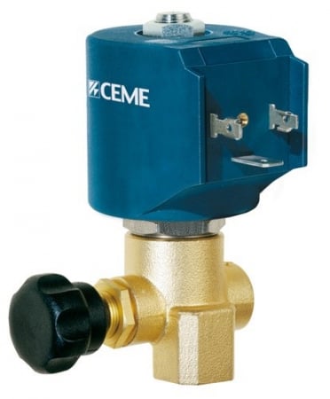 Ventile electromagnetice universale - Electroventil 1/4, kvs 0,2mc/h, DN 2,8mm, conectare în unghi 90grd, 0…25bar /ca sau 0…8bar/cc, 155grdC, pentru abur, apa, uleiuri ușoare, cu bobina 230Vca și conector