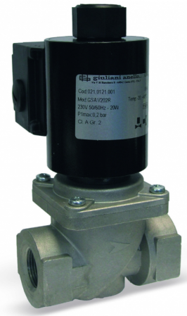 Ventile electromagnetice de gaz - Electroventil de gaz on/off cu rearmare automata si regulator de debit, 0,2bar, bobina cu rectificator de tensiune, IP54, corp din aluminiu. Normal inchis, inchidere si deschidere rapida. -20...+60grC