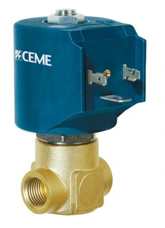 Ventile electromagnetice universale - Electroventil normal inchis CEME, 0.2 - 6bar, DN5.5, racord 1/2”, bobina B12 cu conector pentru apa, aer, abur, ga,z uleiuri usoare, membrana din teflon, 180°C, membrana din EPDM