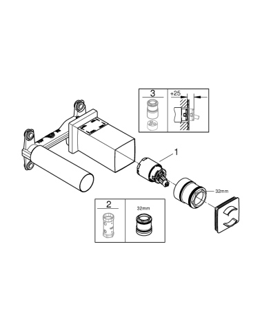 Element incastrat Grohe corp incastrat inst. 2-h, pentru baterii lavoar monocomanda, reversibil [5]