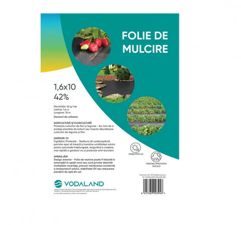Folii pentru gradina - Folie mulcire din polipropilena (antiburuieni) neagra pachet 42Gmp 1.6x10x42 - Vodaland gama Terra