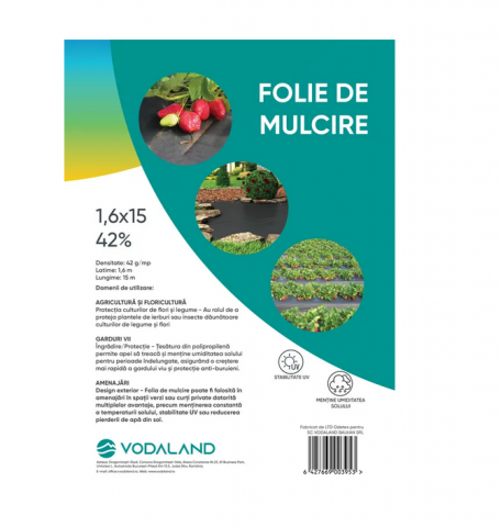 Folii pentru gradina - Folie mulcire din polipropilena (antiburuieni) neagra pachet 42Gmp 1.6x15x42 - Vodaland gama Terra