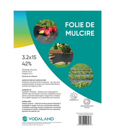 Folii pentru gradina - Folie mulcire din polipropilena (antiburuieni) neagra pachet 42Gmp 3.2x15x42 - Vodaland gama Terra