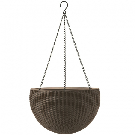 Ghivece pentru flori - Ghiveci sferic suspendat, imitatie ratan maro mocha, Keter Cylinder 8.6 L