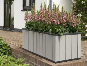 Casa si gradina - Ghiveci dreptunghiular, gri, imitatie de lemn, 88 litri, Keter Sequoia M