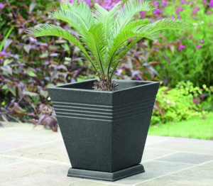 Ghivece pentru flori - Ghiveci patrat, negru, imitatie de marmura, 40 cm., 30 litri, Keter Piazza