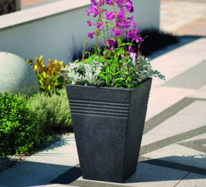 Ghivece pentru flori - Ghiveci inalt, negru, imitatie de marmura, 35 cm., 33 litri, Keter Piazza