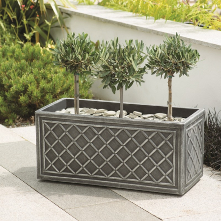 Ghivece pentru flori - Ghiveci dreptunghiular, 70 cm, 59 l, imitatie plumb, fara farfurie, Keter Lead