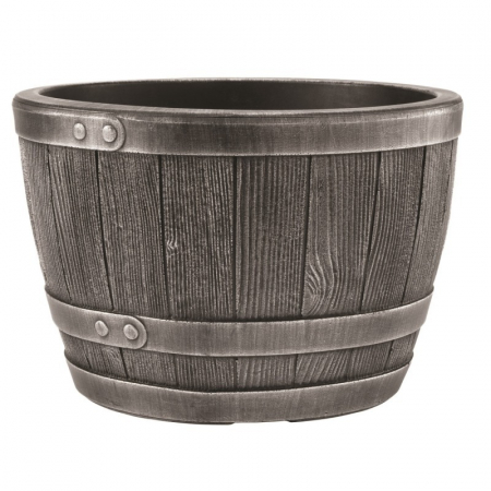 Ghivece pentru flori - Ghiveci rotund, forma de butoi, model aliaj, 61 cm., 81 litri, fara farfurie, Keter Blenheim