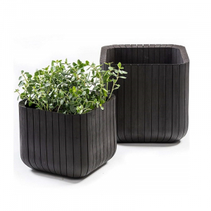 Ghiveci patrat, antracit, imitatie de lemn, Keter Cube M [1]