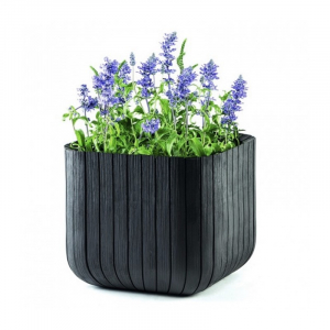 Ghivece pentru flori - Ghiveci patrat, antracit, imitatie de lemn, Keter Cube M