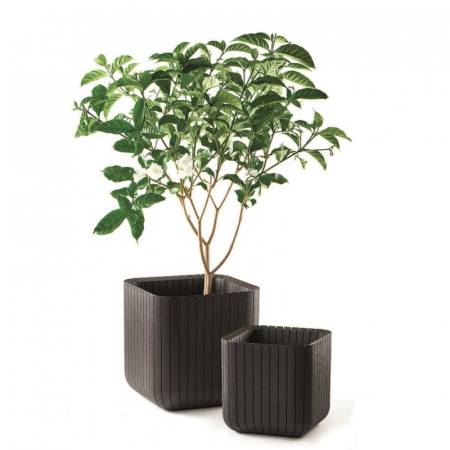 Ghiveci patrat maro, imitatie lemn fara farfurie, Keter Cube M [3]