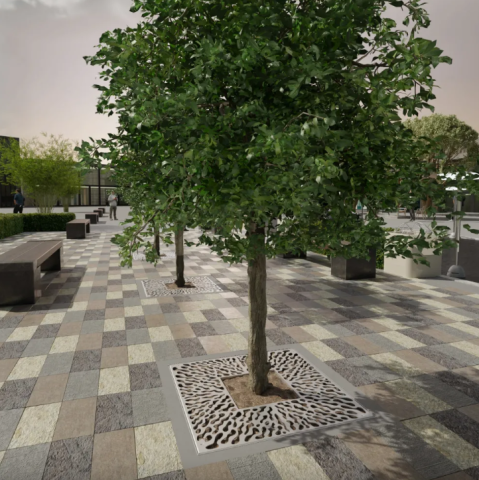 Gratar otel zincat patrat protectie copaci fixare beton 1000x1000 Din.500 Hext.40 pietonal Vodaland gama Terra [1]