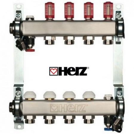 Distribuitoare cu debitmetre - Distribuitor din inox cu debitmetre, 7 cai, pentru incalzire in pardoseala, Herz