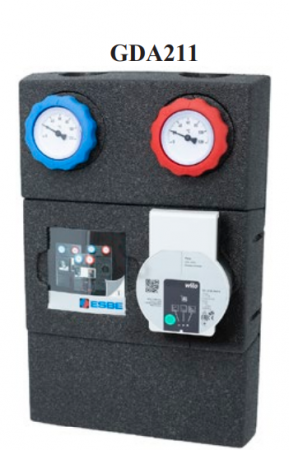 Grupuri de circulatie - Grup de circulatie directa, cu pompa electronica Wilo Para 25/8 cu inaltime de pompare 8mCA, racord 1-/4/, 2 termometre si robineti cu bila integrati, termoizolatie. Putere 58kW la ΔT=20°C sau 15 kW l