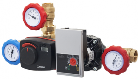 Echipamente de incalzire si producere ACM - Grup de pompare pentru cazane pe combustibil solid cu pompa Wilo cu turatie variabila si ventil de amestec cu 3 cai cu debit marit si controler CRA211 cu temperatura de retur cazan regalbila in gama 5