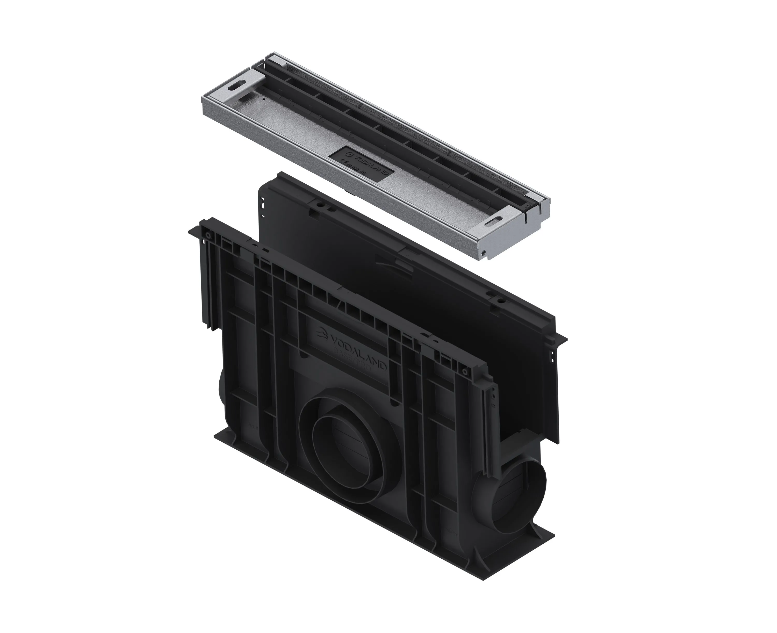 Kit camin colector PP BASE LN100 Htot.375 cu element de inspectie otel zincat tip fanta L H25 A15 500x160x375 Vodaland gama Drain