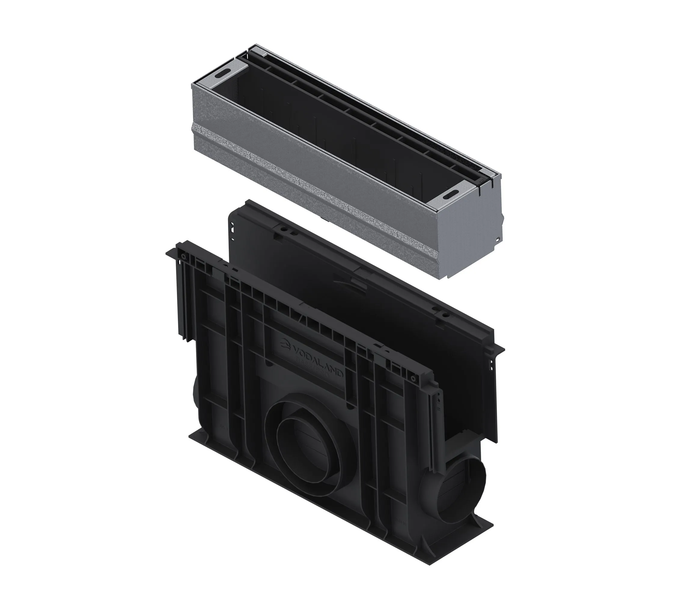 Kit camin colector PP BASE LN100 Htot.450 cu element de inspectie otel zincat tip fanta L H100 A15-C250 500x160x450 Vodaland gama Drain