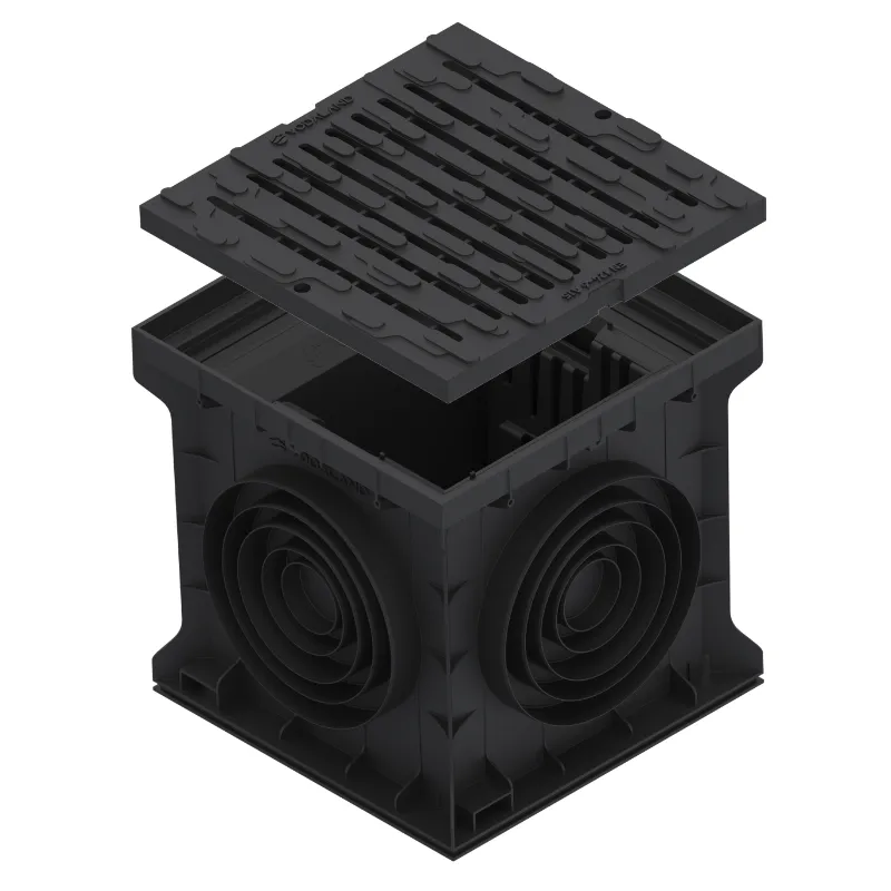 Instalatii de apa si canalizare - Kit camin PP BASE patrat negru gratar PP A15 400x400 si cos parafrunzar Vodaland gama Drain