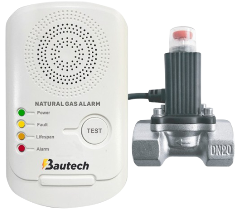 Detectoare de gaz si fum - KIT detector gaz metan Bautech GD-KNG detector cu electrovalva 3/4