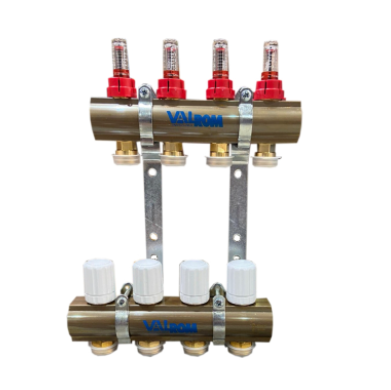 Distribuitoare cu debitmetre - KIT DISTRIBUITOR/COLECTOR EUROCON CU DEBITMETRE, 4 CIRCUITE 1" - VALROM GAMA PexKIT