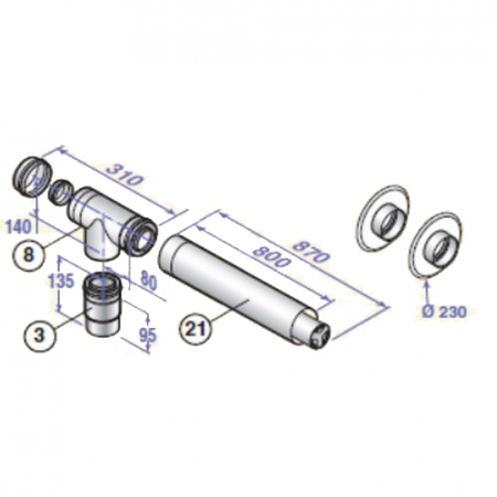 Accesorii si consumabile - Kit evacuare coaxial orizontal pentru cazane ACV (C13) DN 80/125 mm