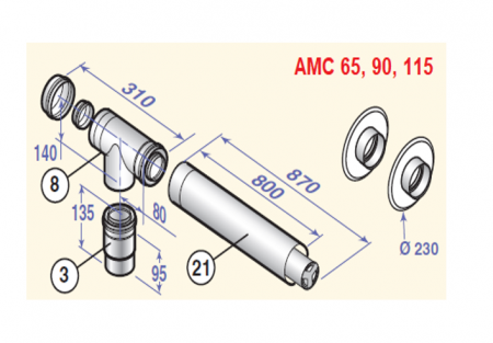 Accesorii si consumabile - Kit evacuare orizontal coaxial PP DN 80/125 L 1000mm - KHG71408891