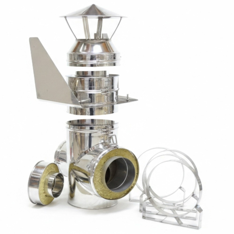 Kit exterior cos fum dublu perete izolat cu vata minerala bazaltica 40 mm, Ø120 mm, model P1