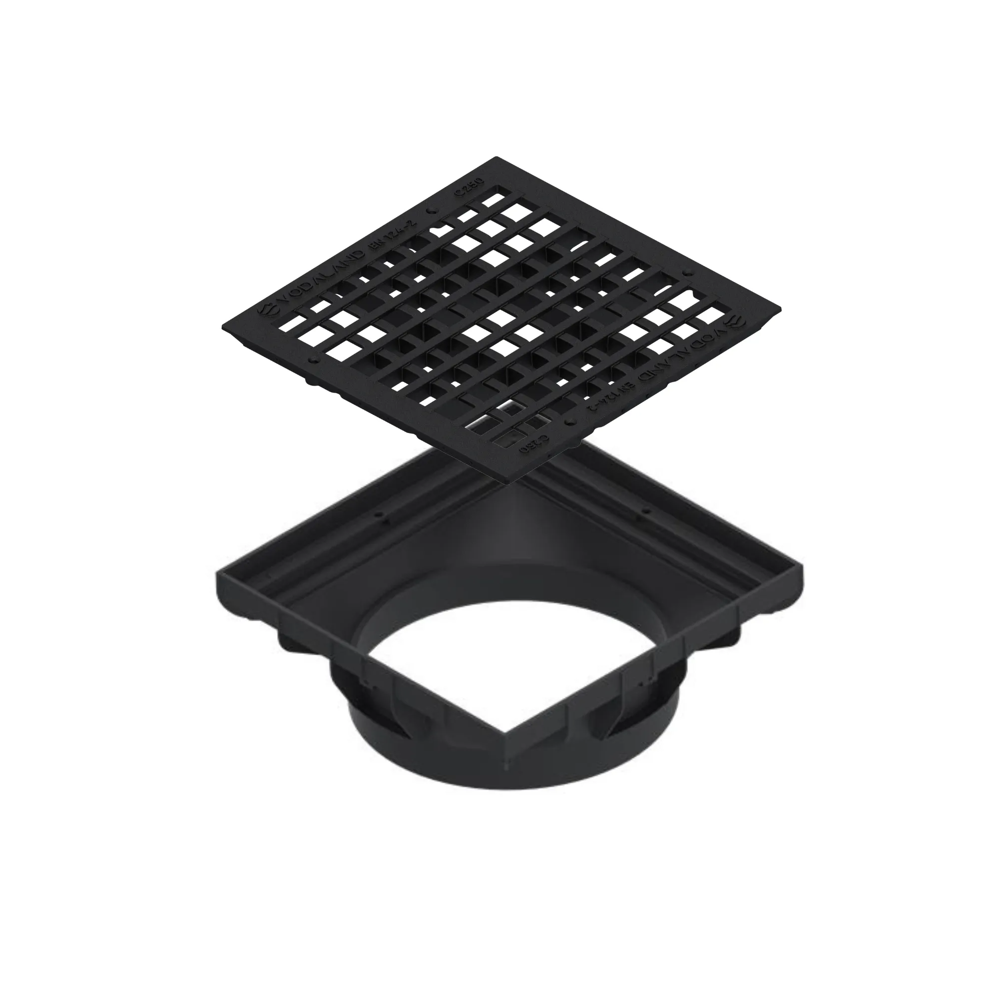 Instalatii de apa si canalizare - Kit gratar fonta PIPE BASE 400x400 cu rama pentru teava DN315 C250 403x403x150 Vodaland gama Drain