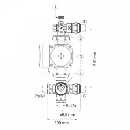 Grup de amestec incalzire in pardoseala pentru colectori 1 tol cu vana 4 cai termostatata si pompa Ferro GPA II 25-6-130 [1]