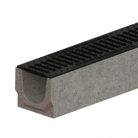 Tevi, fitinguri, robineti si accesorii - Kit rigola din fibrobeton seria model BASE, LN100 Hext.125 gratar din fonta clasica C250 1000x140x125 - Vodaland gama Drain