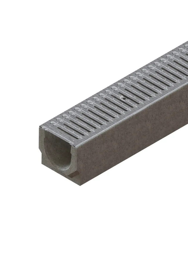 Tevi, fitinguri, robineti si accesorii - Kit rigola din fibrobeton seria model BASE, LN100 Hext.130 gratar otel zincat A15 1000x140x130 - Vodaland gama Drain
