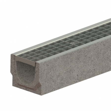 Kit-uri rigole - Kit rigola din fibrobeton seria model BASE, LN100 Hext.130 gratar otel zincat B125 1000x140x130 - Vodaland gama Drain