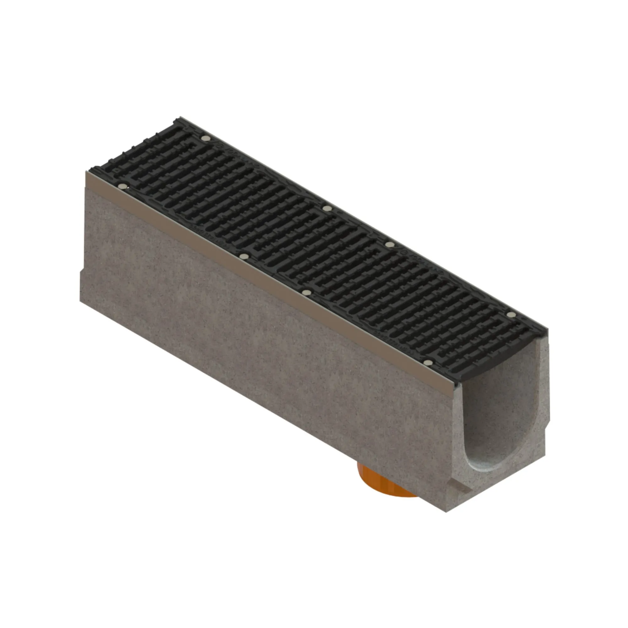 Kit rigola fibrobeton PRO LN200 Hext.260 muchii otel zincat, gratar fonta D400 iesire verticala DN200 1000x260x260 Vodaland gama Drain [1]