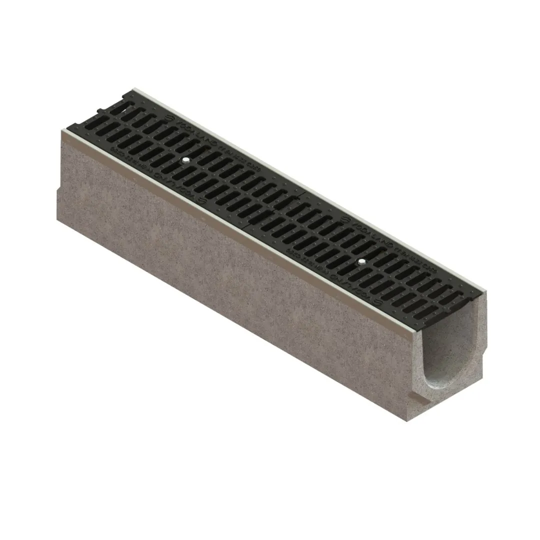 Rigole exterioare si accesorii - Kit rigola fibrobeton BASE LN150 Hext.225 cu ranforsari otel zincat gratar fonta C250 1000x212x225 Vodaland gama Drain