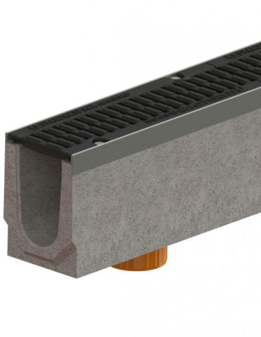 Rigole exterioare si accesorii - Kit rigola fibrobeton PRO LN200 Hext.310 muchii otel zincat gratar fonta D400 iesire verticala DN200 1000x260x310 Vodaland gama Drain