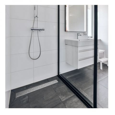 Kit Rigola din INOX STAINLESS dus/balcon cu panta LN110 H20-22.5 gratar din INOX L15 iesire verticala mijloc DN110 1000x120x22.5 - Vodaland gama Drain [4]