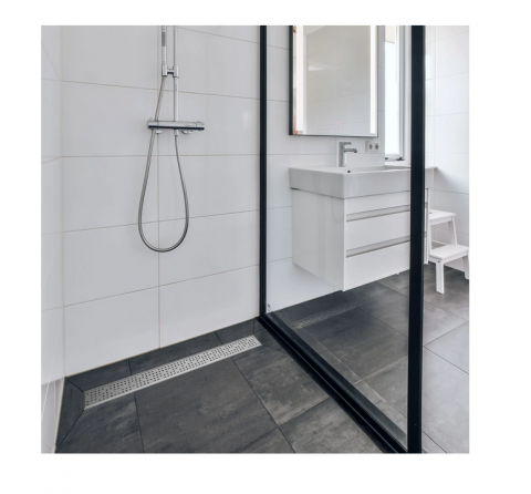 Kit Rigola din INOX STAINLESS dus/balcon cu panta LN110 H22.5-25 gratar din INOX L15 iesire verticala capat DN110 1000x120x25 - Vodaland gama Drain [2]