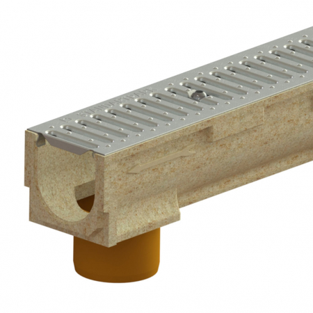 Tevi, fitinguri, robineti si accesorii - Kit rigola din polimerbeton seria model BASE, LN100 Hext.127 gratar otel zincat A15 iesire verticala D.110 1000x138x127 - Vodaland gama Drain