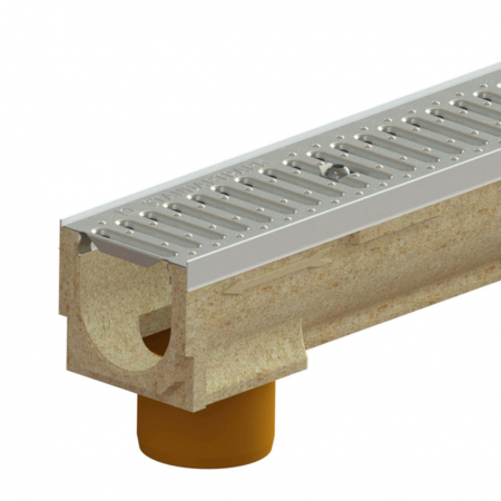 Tevi, fitinguri, robineti si accesorii - Kit rigola din polimerbeton seria model BASE, LN100 Hext.132 gratar otel zincat A15 muchii otel zincat iesire verticala D.110 1000x138x132 - Vodaland gama Drain